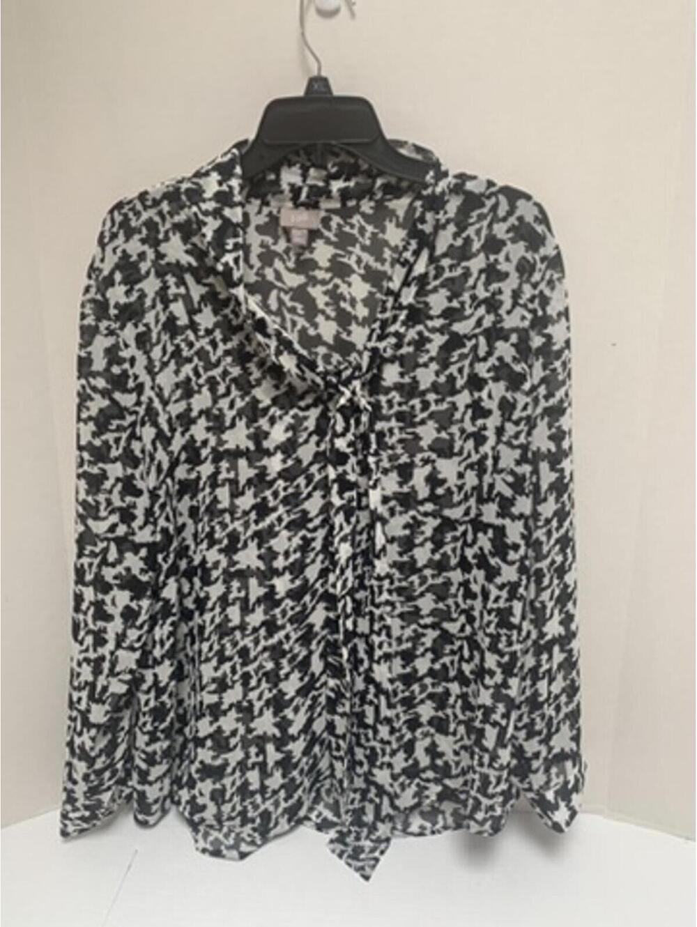 J Jill Black and White Abstract Houndstooth Sheer Blouse Top Shirt Size XL